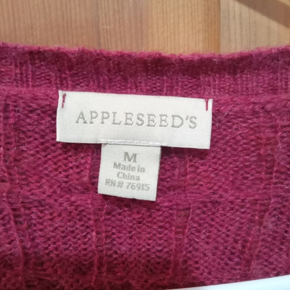 Appleseeds 100% wool burgundy button up sweater size M - Picture 4 of 5